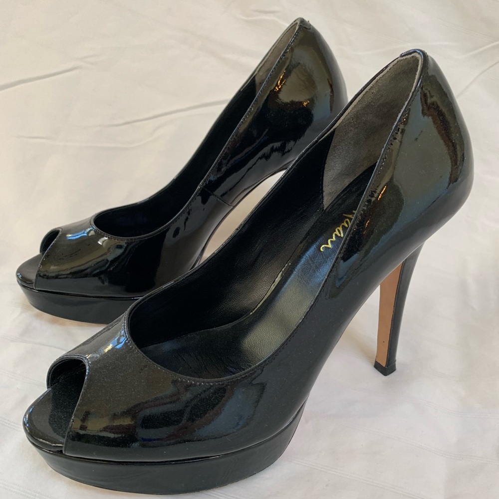 Cole Haan patent leather peep-toe stiletto heels